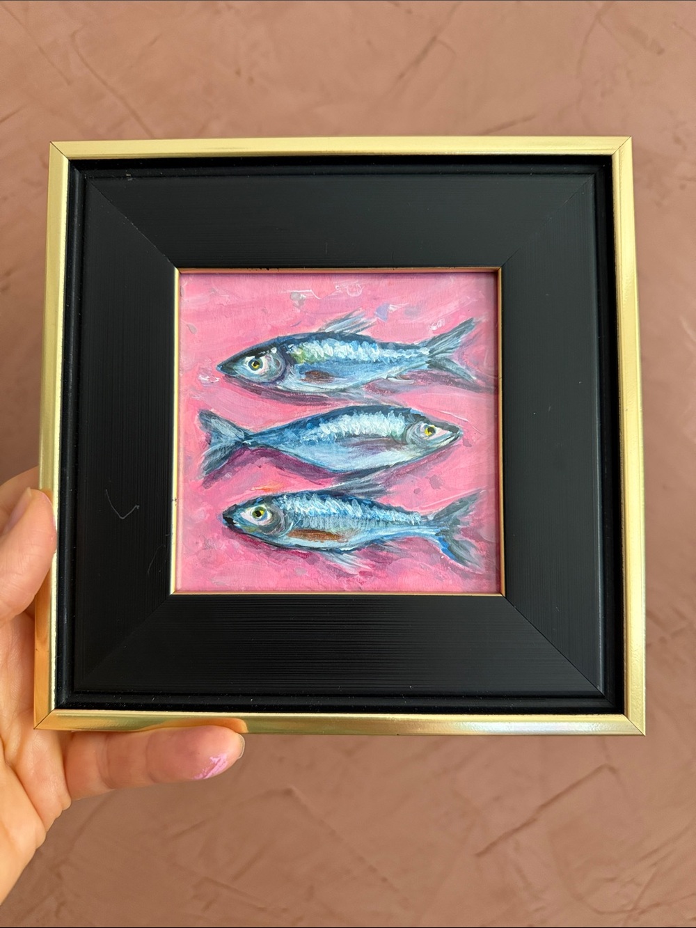 Framed Fish Artwork in Pink & Blue - Petite Aquarium Accent